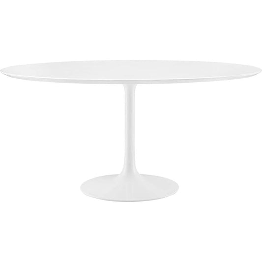 White mid century round pedestal dining table