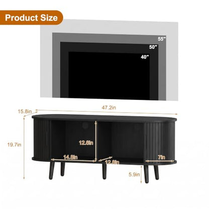 Mid Century Modern 47.2" TV Stand for ups to 55 Inch Tv, Black, view 3