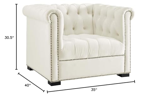 EEI-3065-IVO Heritage Upholstered Velvet Armchair, Ivory