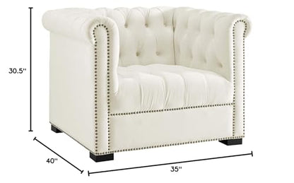EEI-3065-IVO Heritage Upholstered Velvet Armchair, Ivory