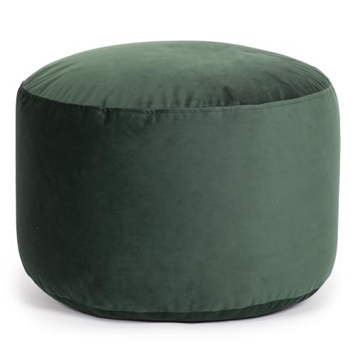 Gouchee Home Belgique Round Velvet Pouf, Foot Stool, Stuffed Ottoman Bean Bag Chair - Forest Green - Stylish, Lightweight, and Comfortable Furniture Accessory for Living Room and Bedroom - 20" x 12"