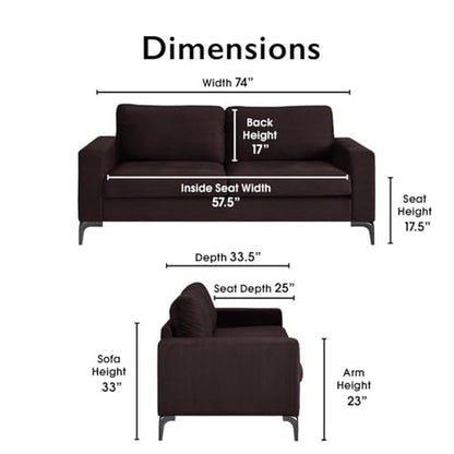 Tommy Hilfiger Austin Upholstered Sofa, Contemporary Square Arms Living Room Couch for Small Space, Plush Cushions, Wooden Frame and Legs, Chocolate Brown