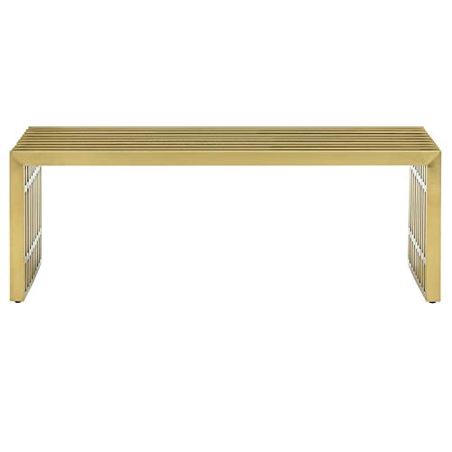 Gridiron Contemporary Modern Gold Stainless Steel Medium Bench, 46.5"