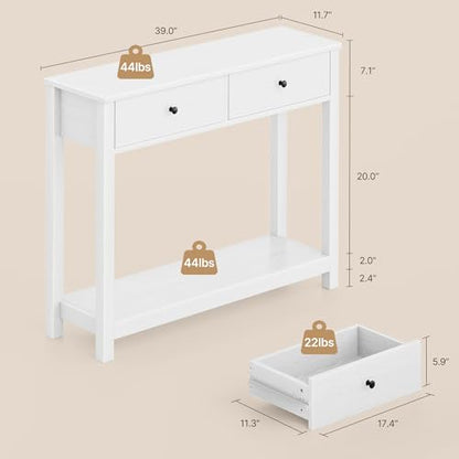 Console Table with Drawers, Sofa Table with Storage Shelves, 2-Tier Wooden Entryway Table for Living Room, Kitchen, Hallway, Foyer, White