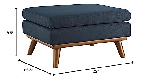 Engage Mid-Century Modern Upholstered Fabric Ottoman in Azure
