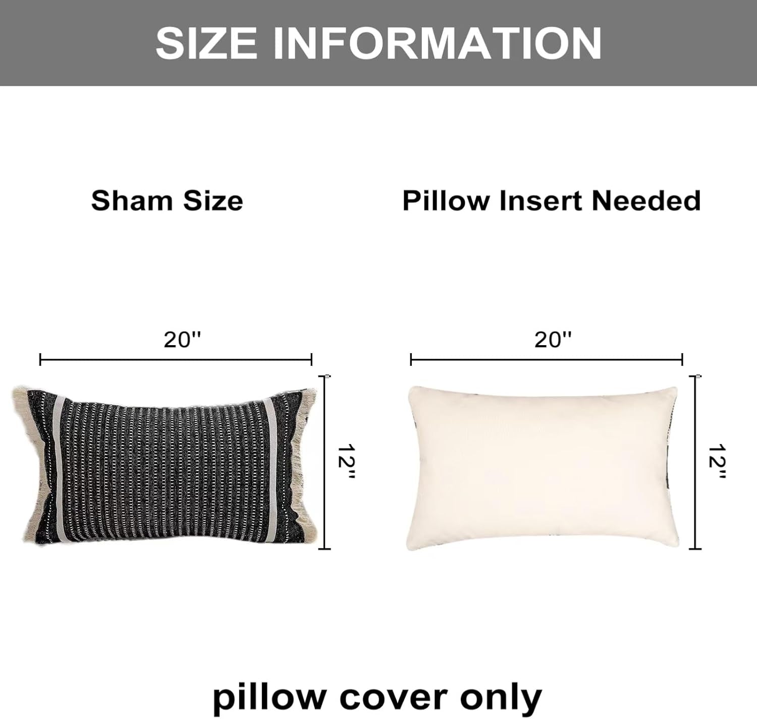 Modern Throw Pillow Cover with Tassels, Decorative Liana Fringe Accent Cushion Case, Farmhouse Woven Pillowcase for Sofa Chair Couch Bed Decor (Lumbar 12 X 20 Inches, Black)