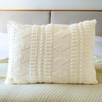 Tufted Pillow Shams King Ivory Set of 2 Boho Pillowcases Shabby Chic Decorative Textured Poms Cream Diamonds Moroccan Embroidery Farmhouse 20X36