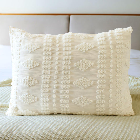 Tufted Pillow Shams King Ivory Set of 2 Boho Pillowcases Shabby Chic Decorative Textured Poms Cream Diamonds Moroccan Embroidery Farmhouse 20X36