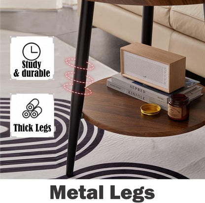 Small round Side Table, 2-Tier Mid Century Modern Side Table, round End Table Small End Table for Living Room, Metal Frames, Brown