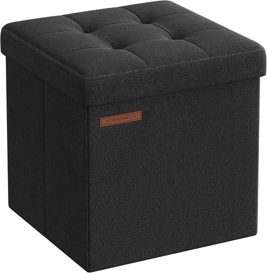 Storage Ottoman, Foldable Small Ottoman Foot Rest, 11.8 Inches Foot Stool, Cube Ottoman with Storage, Load up to 286 Lb, for Living Room, Bedroom, Dorm, Ink Black ULSF028B01