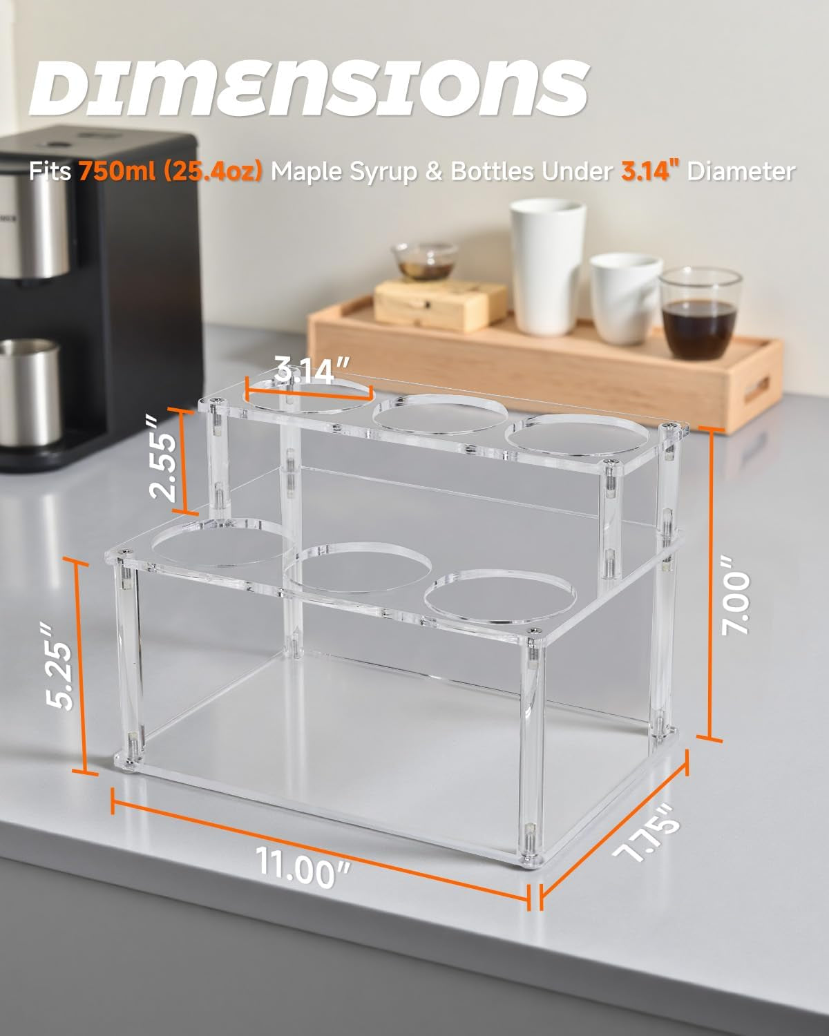 Upgraded Thickened Acrylic Coffee Syrup Organizer, 2-Tier Coffee Station Organizer Holds 6 Syrup Bottles, Coffee Syrup Dispenser Rack for Coffee Bar Station , Wine Bottle Rack Holder Countertop
