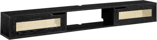 Destin Modern Rattan Flip-Down-Door Wall-Mounted Floating TV Stand for Tvs up to 80 Inches, 70 Inch, Black