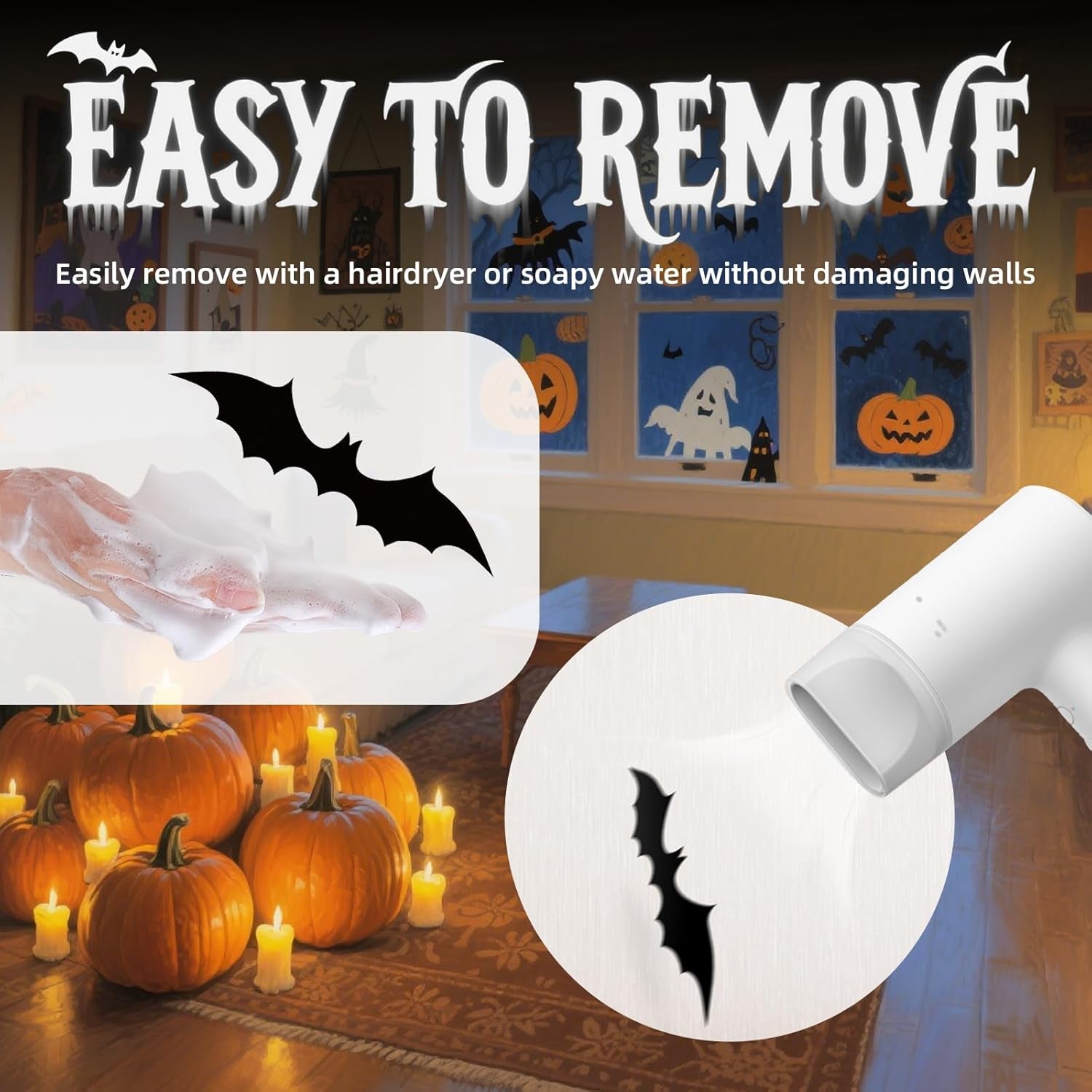 140Pcs Bats Halloween Decor, Spooky Halloween Party Supplies Stickers, 3D Bats Wall Decal, Cute Halloween Decorations Indoor for Bedroom, Bathroom, Home, Door, Window, Office