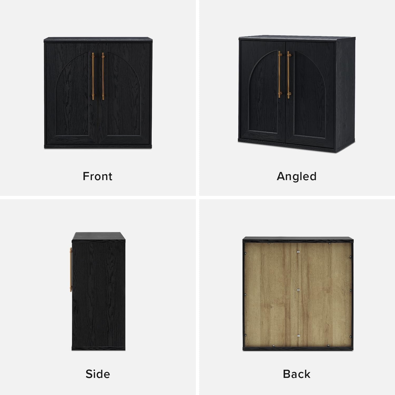 Blake Storage Cabinet, Small Modular Accent Display Sideboard Buffet Cabinet with Storage, Media Console Credenza, for Kitchen, Coffee Bar, Pantry, Living Room (Black Oak Arched, Set of 2)