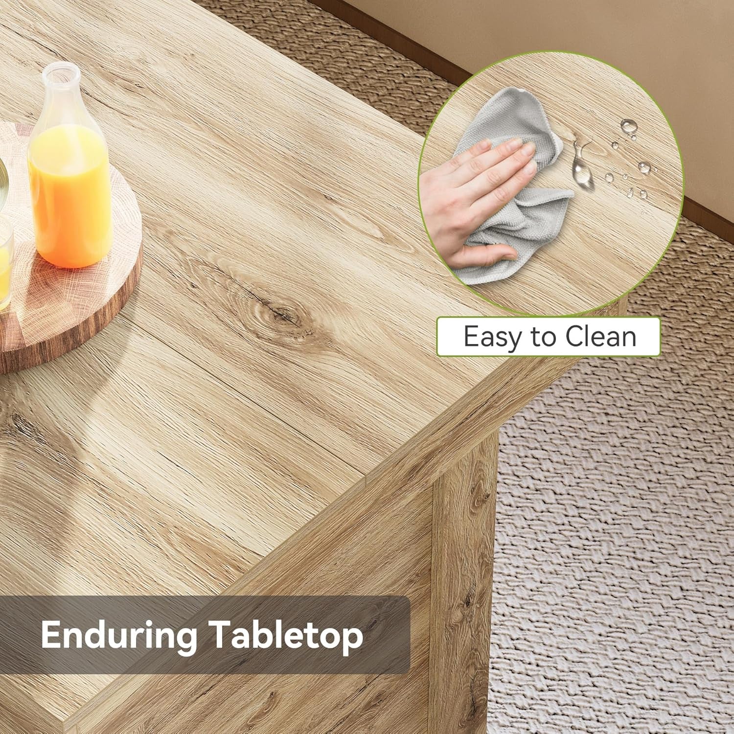 55 Inches Kitchen Island with Storage, 3-Tier Farmhouse Wooden Stationary Island Table with Large Worktop & Leg Room, Modern Coffee Bar Table with Storage Shelf for Kitchen, Oak