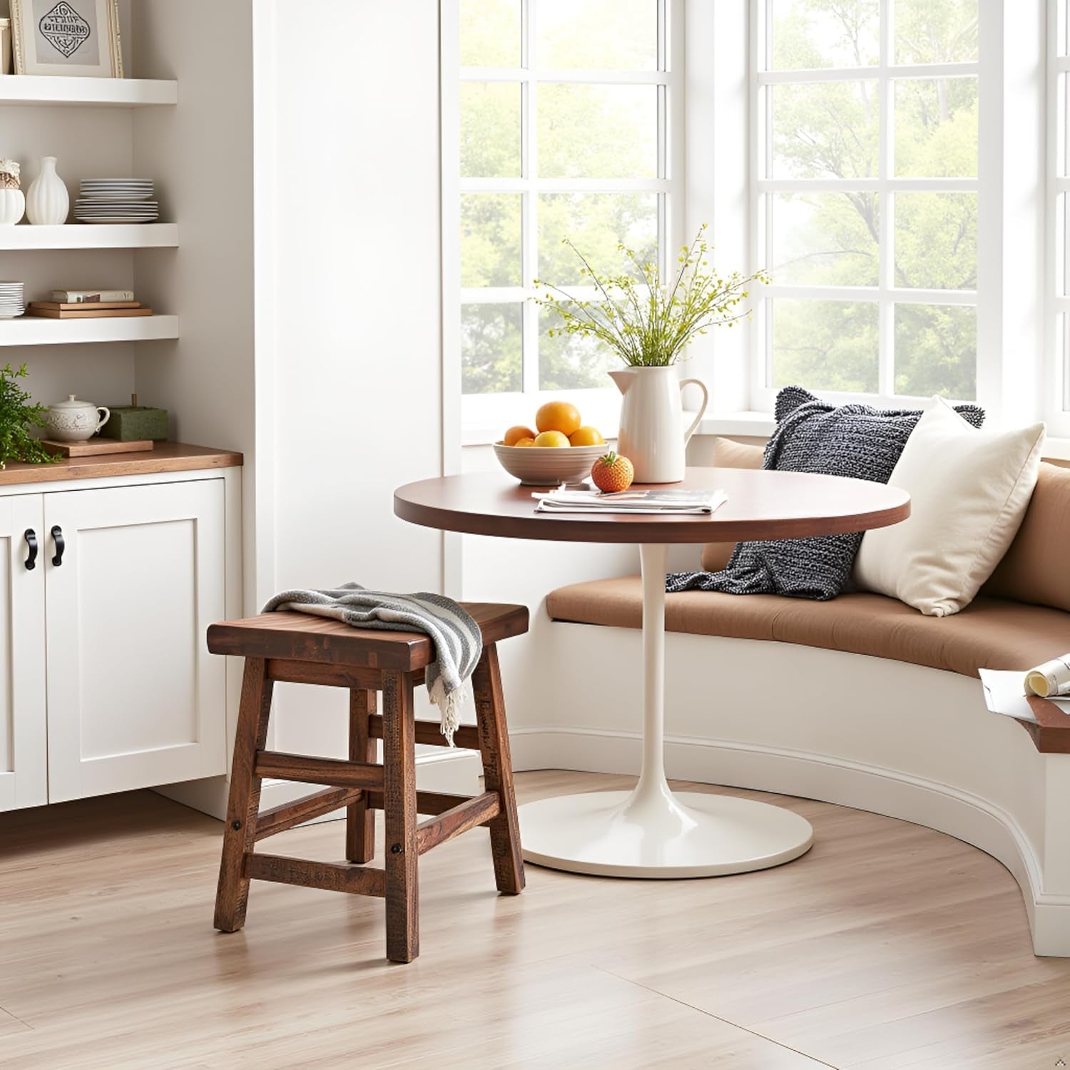 Durango 20-Inch Tall Industrial Wood Dining Stool - Table or Extra Seat - Unique Rustic Industrial Style and Comfort - Farmhouse, Solid Wood Furniture