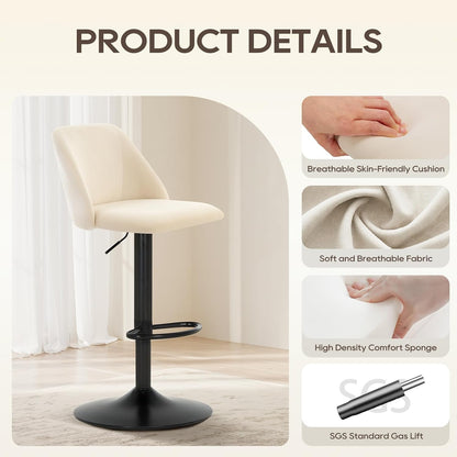 Bar Stools Set of 3, Modern Swivel Bar Chairs, Adjustable Upholstered Barstools Counter Height with Full Backrest for Bar, Dining Room, Kitchen Island, Beige
