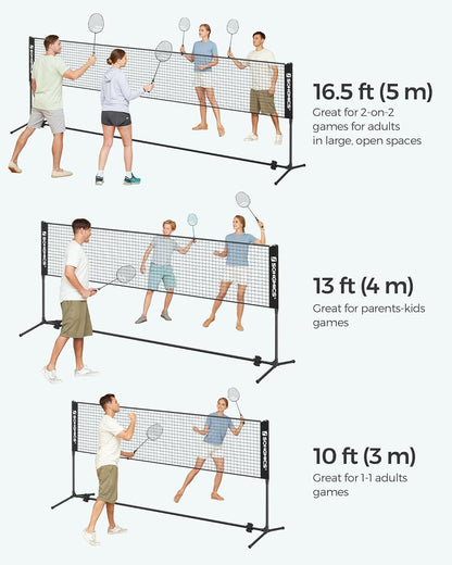 Badminton Net, Height Adjustable Volleyball Net, Pickleball Net for Junior Tennis, Kids, Indoor Outdoor Court, Foldable Nylon Net with Poles 10Ft/13Ft/16.5Ft Wide