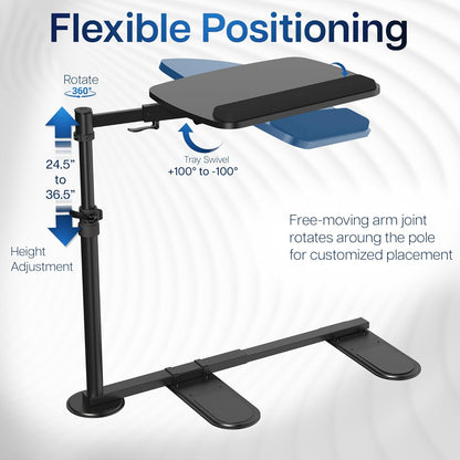 20 Inch over Couch Swivel Table, Laptop Desk for Remote Work, Portable Recliner Workstation with Height Adjustable Swing Arm, Black, DESK-ST02C
