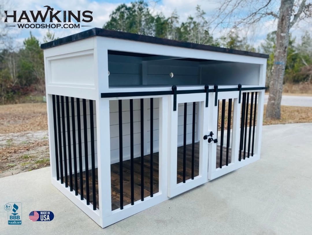 Custom Dog Crate Furniture | End Table | Double Door | Solid Wood Kennels in Many Sizes | Dog TV Stand | Made in USA