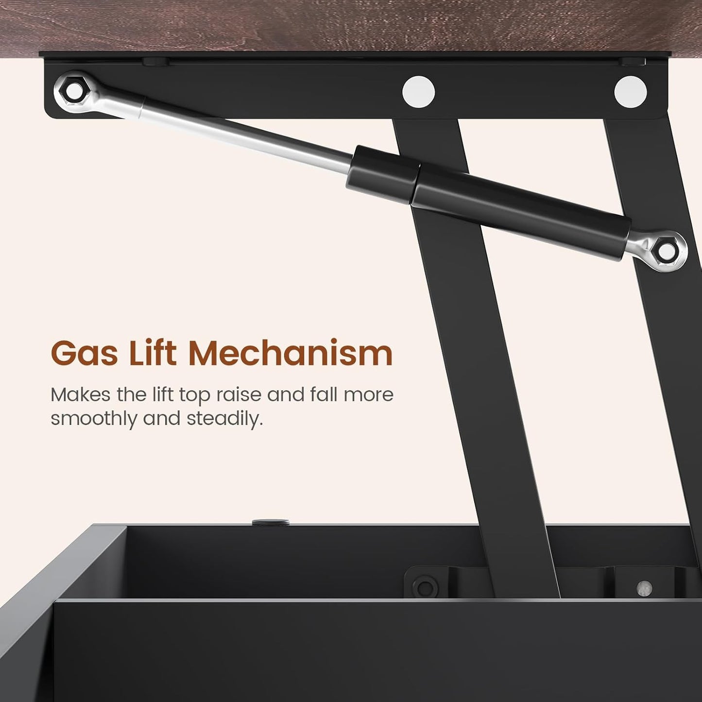 Lift Top Coffee Table, 4 in 1 Coffee Tables with Storage and Hidden Compartment, Farmhouse Coffee Table with 2 Fabric Drawers & LED Light for Living Room, Black