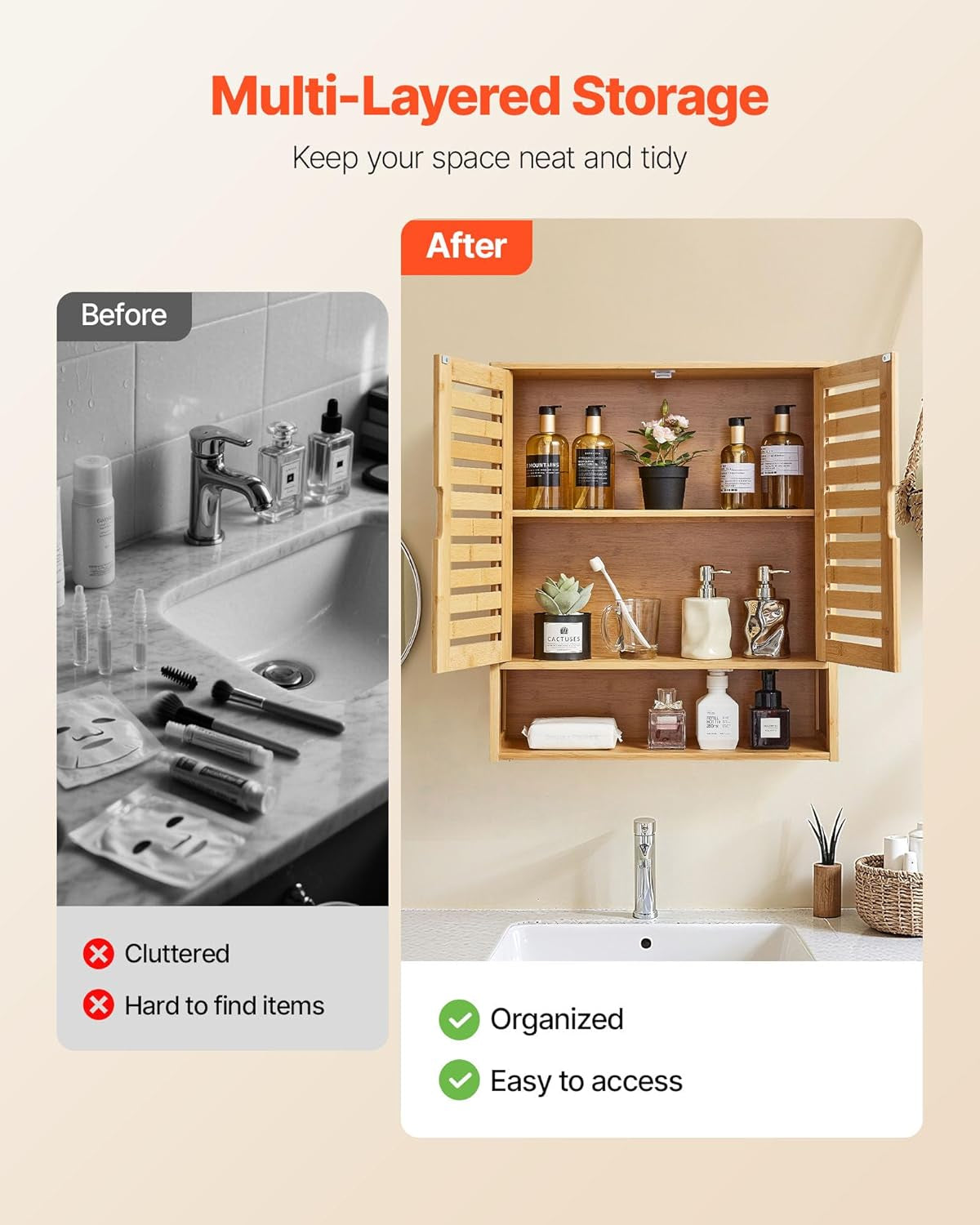 Bathroom Wall Cabinet, 2 Doors and Adjustable Shelf, over the Toilet Storage Medicine Cabinet Wall Mounted, Hanging Organizer with Shelves and Open Partition for Laundry Room Kitchen Restroom