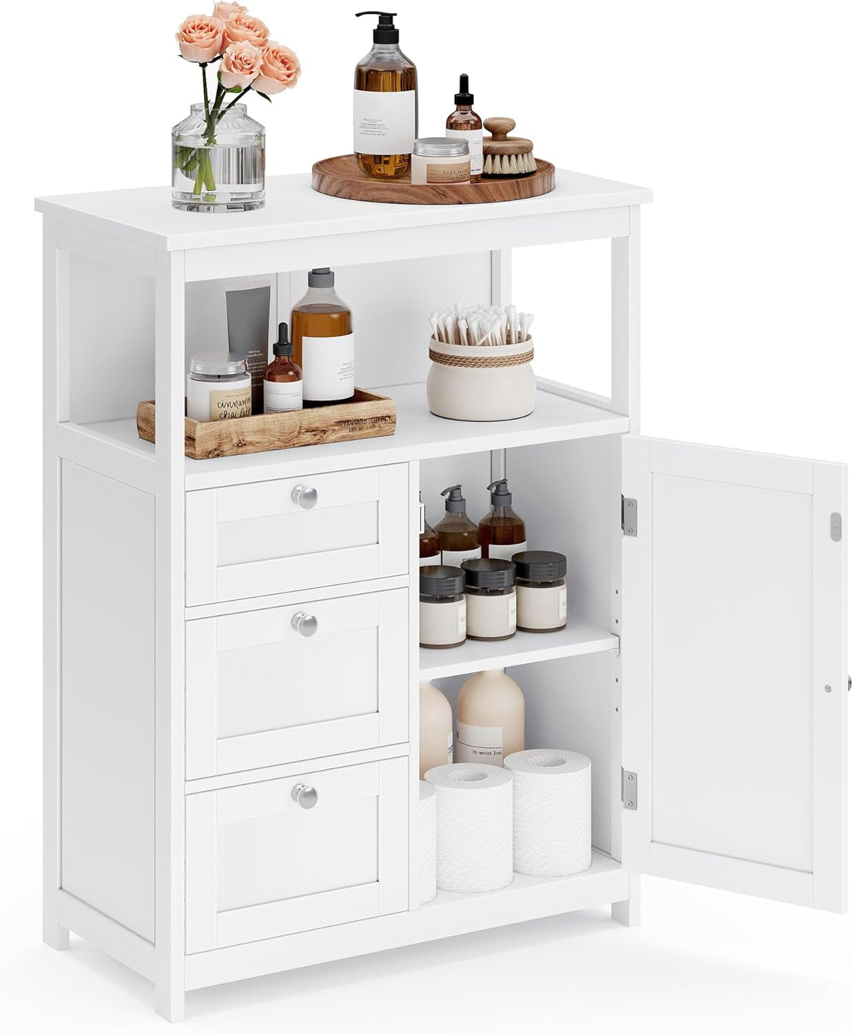 Bathroom Floor Storage Cabinet, Freestanding Bathroom Storage Unit with 3 Drawers, Adjustable Shelf, 11.8 X 23.6 X 31.5 Inches, White UBBC542P31V1