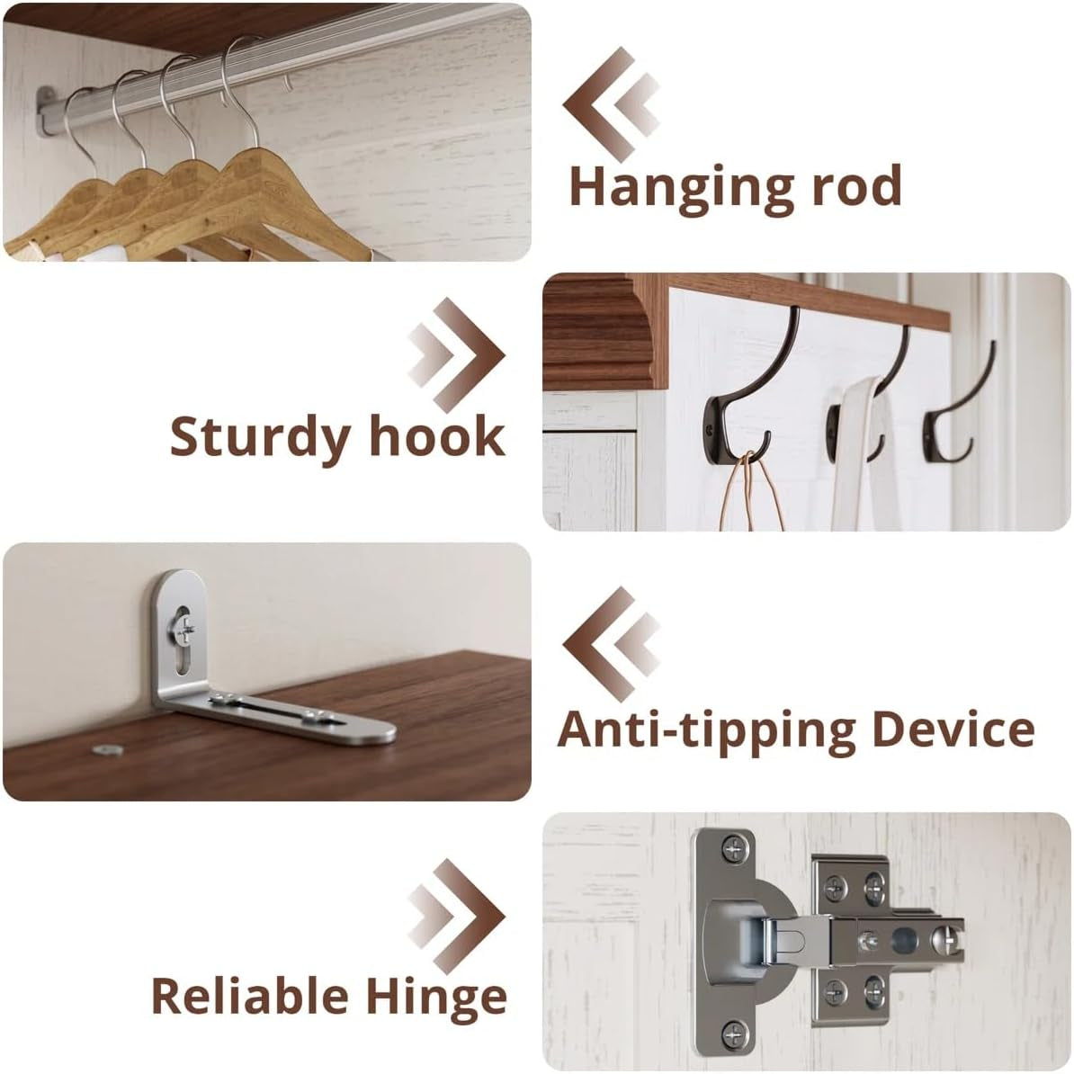 Armoire Wardrobe Closet with Side Half Mirror, 70" Freestanding 4-Door Storage Cabinet for Bedroom, Features Side Hooks, Open Compartments, Hanging Rod & Shelves, White Armoire