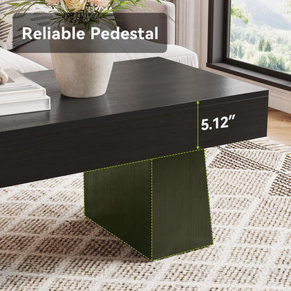Farmhouse Coffee Table, 47 Inches Wooden Rectangular Accent Center Tables with Thick Base, Modern Low Cocktail Tea Furniture for Living Room (Black)