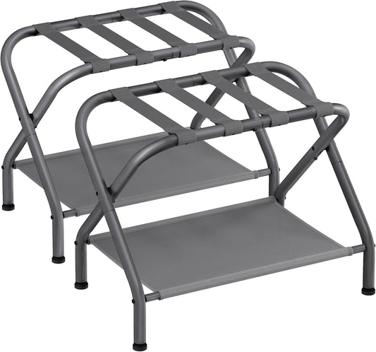 Luggage Racks, Set of 2, Suitcase Stand with Fabric Storage Shelf, for Guest Room, Bedroom, Hotel, Foldable, Holds up to 110 Lb, 27.2 X 15 X 20.5 Inches, Slate Gray URLR002G02