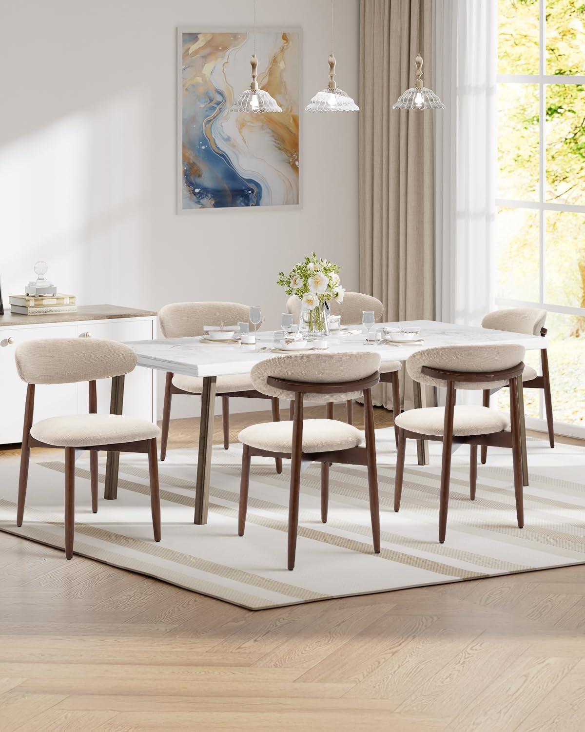 Dining Room Chairs Set of 4, Upholstered Farmhouse Dining Chairs, Modern Fabric Kitchen Chairs with Solid Wood Leg,Beige