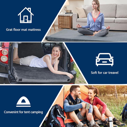 Memory Foam Camping Mattress Pad, Certipur-Us Sleeping Mat, Portable Roll up Mattress for Adults, Camping Bed Pads for Sleepover, Car Bed with Travel Bag