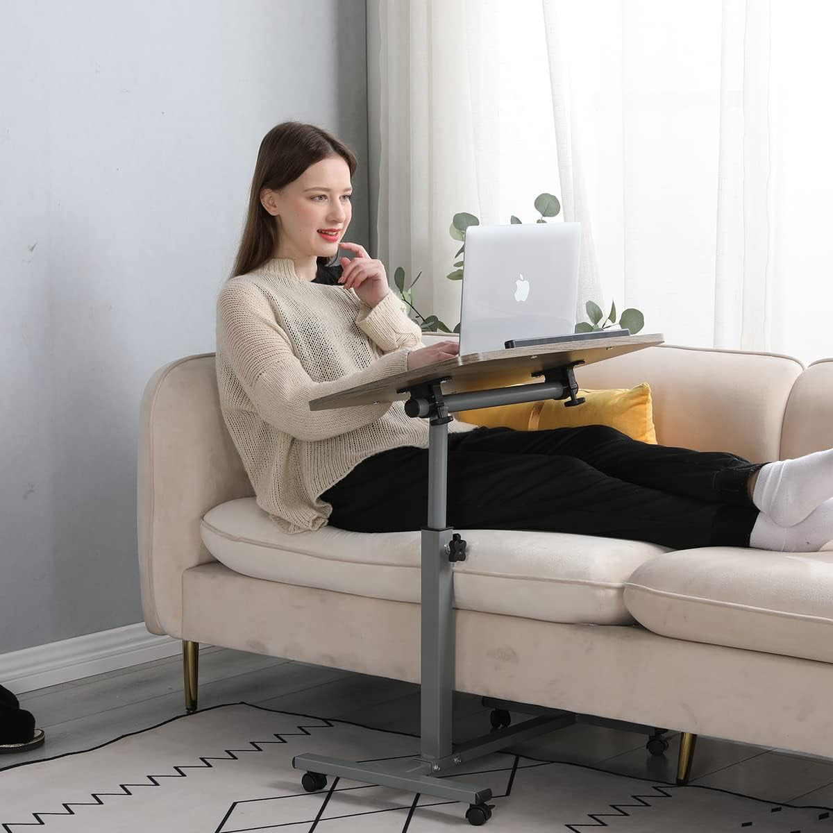 Laptop Table Mobile Adjustable Height Portable Desk Notebook Swivel PC Computer Rolling Desk with Wheels, Laptop Stand for Couch Bedside Hospital Bed Table