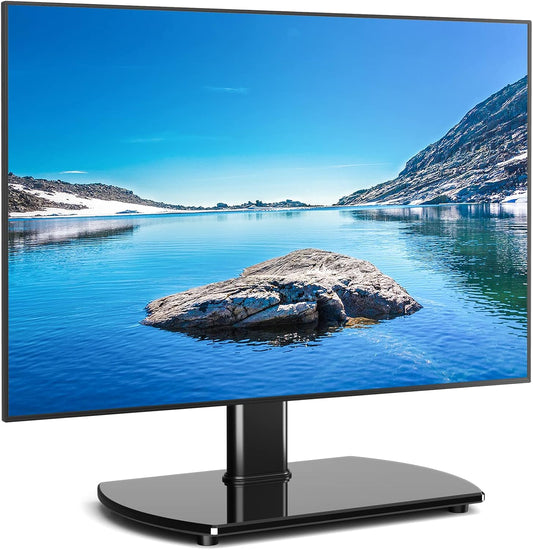 Universal Swivel TV Stand for 27-50 55 60 Inch Tvs, Height Adjustable Table Top TV Stand Mount Hold up to 88 Lbs, Pedestal TV Stands with Tempered Glass Base, Replacement TV Mount Stand