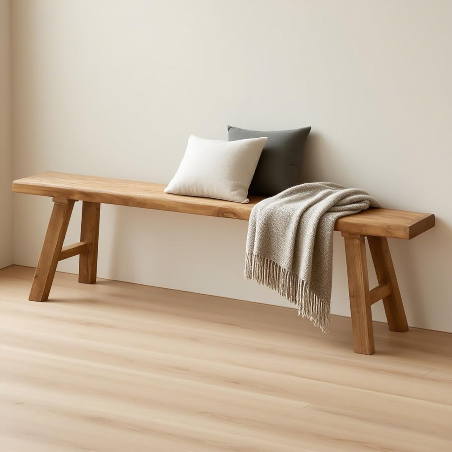 Farmhouse Wooden Dining Bench Indoor Natural Solid Wood Living Room Kitchen Long Bench 20" 32" 39" 47" 55" 63" 71" 79" Entryway Shoe Rack Bench for Bedroom Hallway Easy to Assemble Sturdy and Stable(4