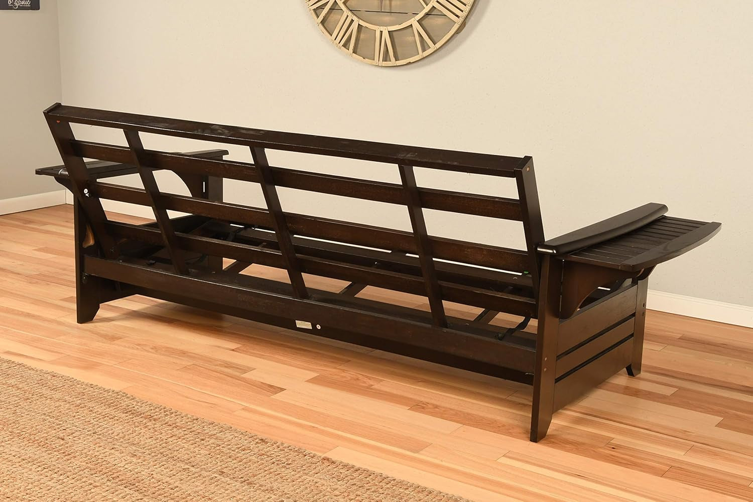 Phoenix Full Size Futon in Espresso Finish, Linen Charcoal
