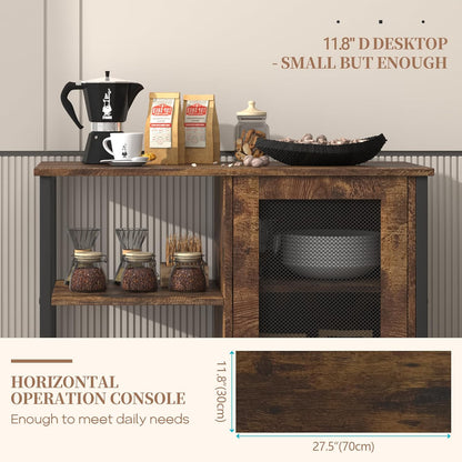 Mini Coffee Bar Cabinet with Storage, 27.5'' Small Kitchen Bar Table, Cute Corner Bar Cabinet for Tea, Buffet Sideboard Cabinet for Dining Room, Farmhouse Coffee Station for Wine (Brown)