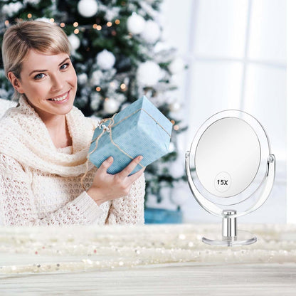 Vanity Makeup Mirror with Stand, 1X/15X Magnification Double Sided 360 Degree Swivel, Portable Table Desk Counter Top Magnifying Mirror, Tabletop Bathroom Shaving Mirror, 6.25 Inch