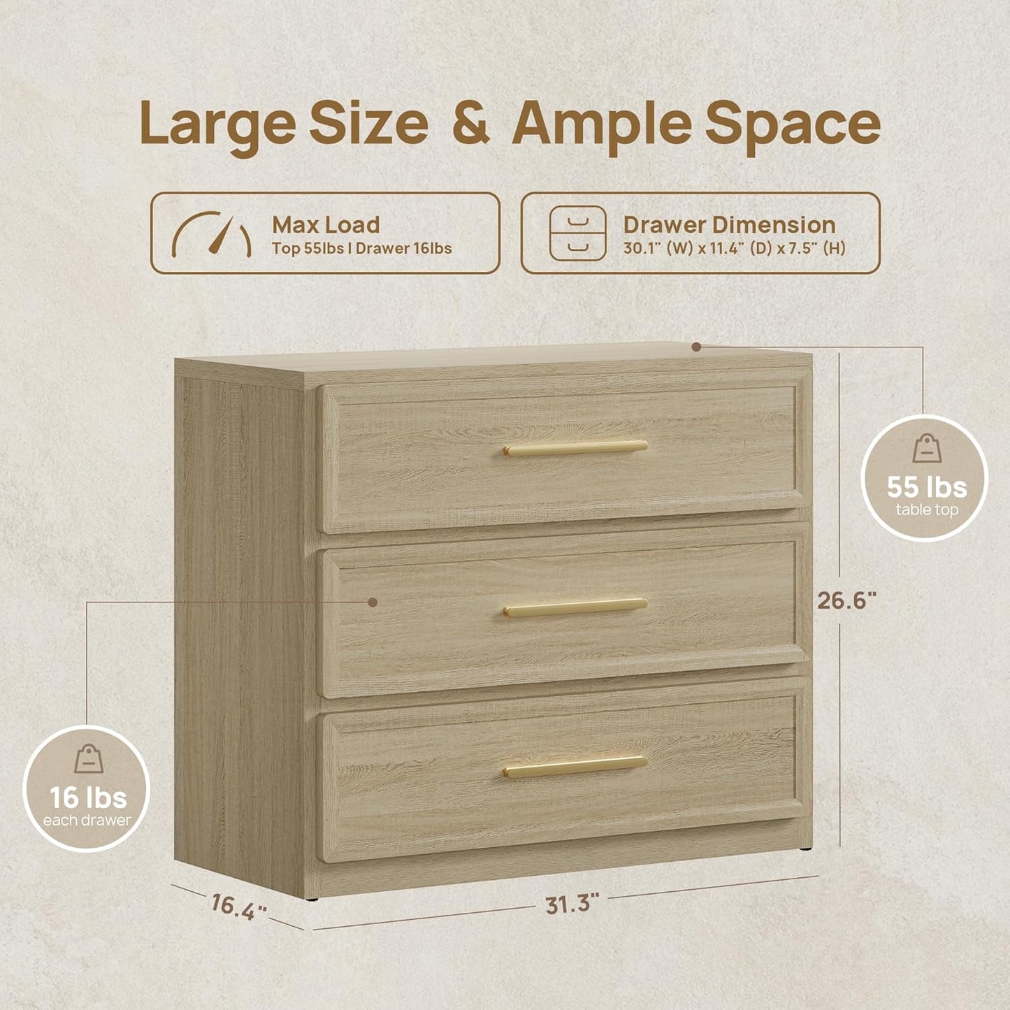 Night Stand Set 2 Oversized Extra Large Nightstands Set of 2 Tall Bedside Side Table with 3 Drawers Storage Modern End Tables Wide Night Stands for Bedroom Sofa Couch Home Office