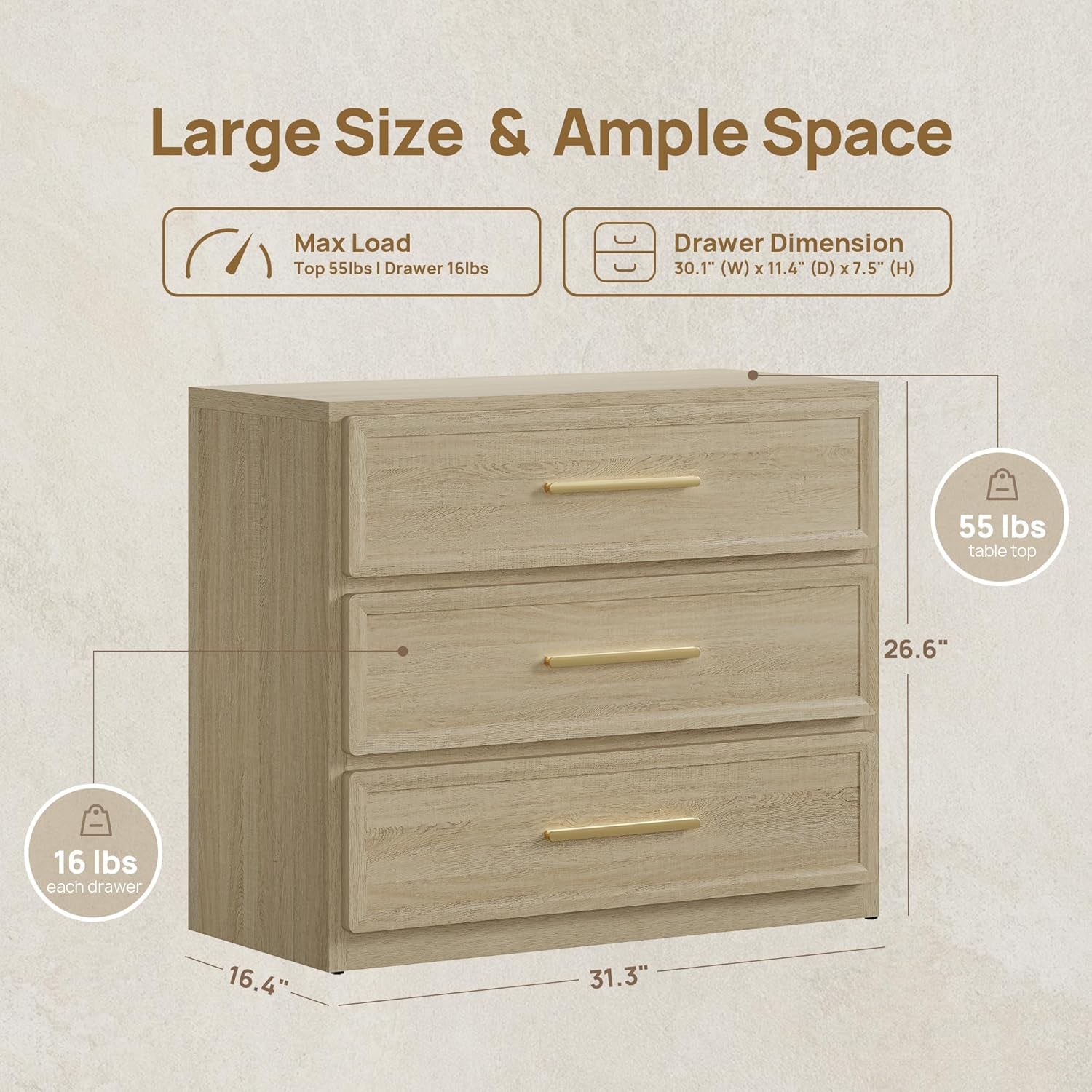 Night Stand Set 2 Oversized Extra Large Nightstands Set of 2 Tall Bedside Side Table with 3 Drawers Storage Modern End Tables Wide Night Stands for Bedroom Sofa Couch Home Office