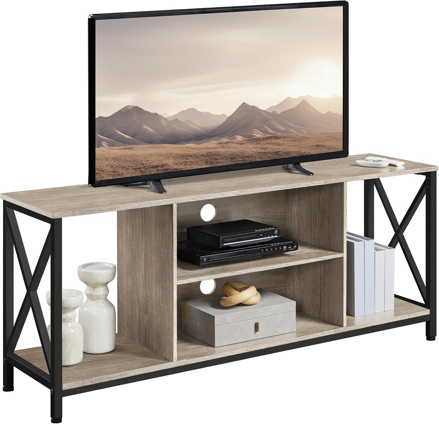 TV Stand for Tvs up to 65 Inch, 55 Inch Entertainment Center with Storage, Wood TV Console with Shelves for Living Room, Gray