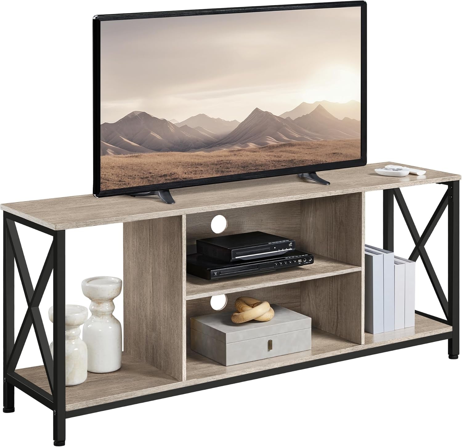TV Stand for Tvs up to 65 Inch, 55 Inch Entertainment Center with Storage, Wood TV Console with Shelves for Living Room, Gray