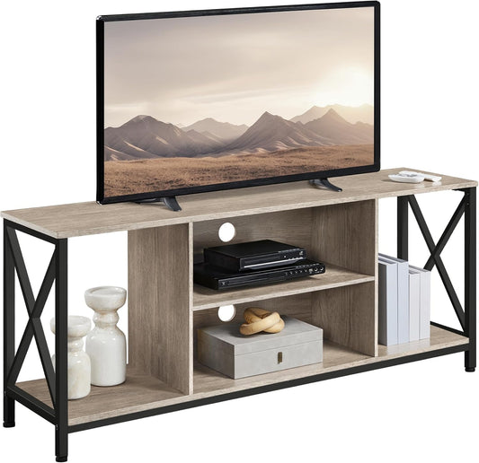 TV Stand for Tvs up to 65 Inch, 55 Inch Entertainment Center with Storage, Wood TV Console with Shelves for Living Room, Gray