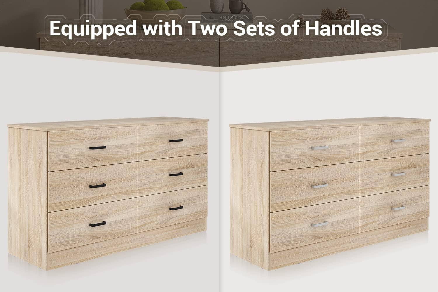 Dresser for Bedroom, 6 Drawer Double Dresser, Modern Chest of Drawers with Deep Drawers, TV Stand Large Storage Organizer for Living Room, Closet (Light Oak)