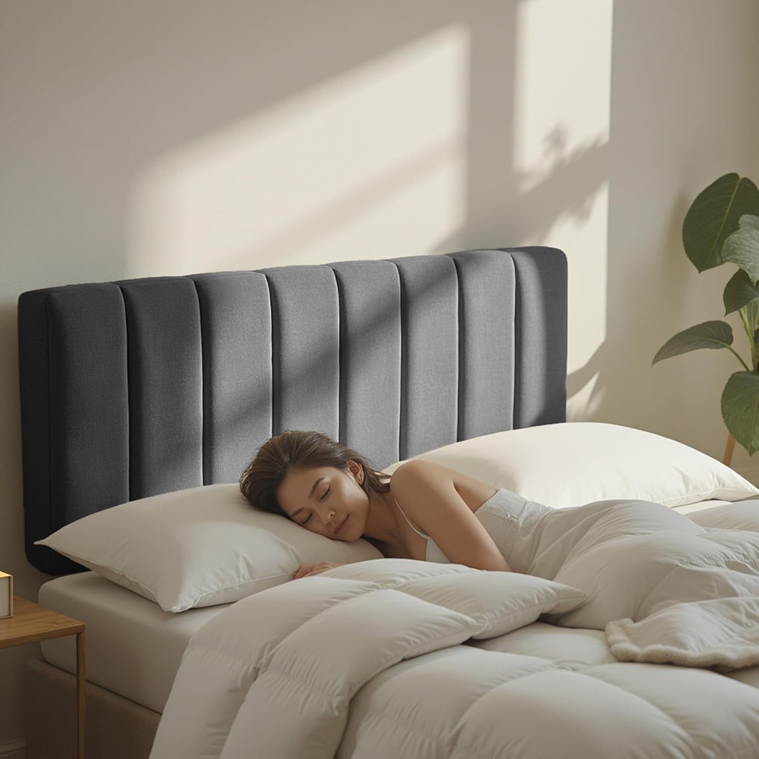 Upholstered King Headboard - Easy Assemble Channel Stitched Headboard King Size Bed - Wall Mounted Headboards with 3D Soundproof Wall Panels Peel & Stick Floating Headboards, Grey