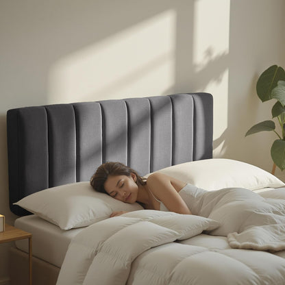 Upholstered King Headboard - Easy Assemble Channel Stitched Headboard King Size Bed - Wall Mounted Headboards with 3D Soundproof Wall Panels Peel & Stick Floating Headboards, Grey