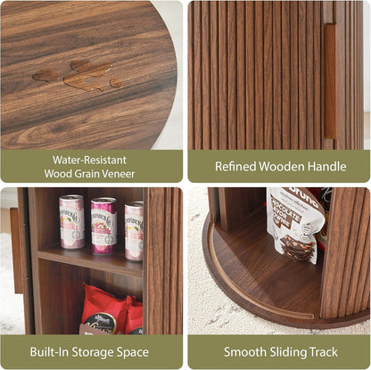 31.5" round Dining Table for 2-4, Modern Farmhouse Kitchen Table with 2-Tier Storage Shelf, Small Wooden Circle Dining Tables with Fluted Base for Home Dining Room Living Room (Walnut)