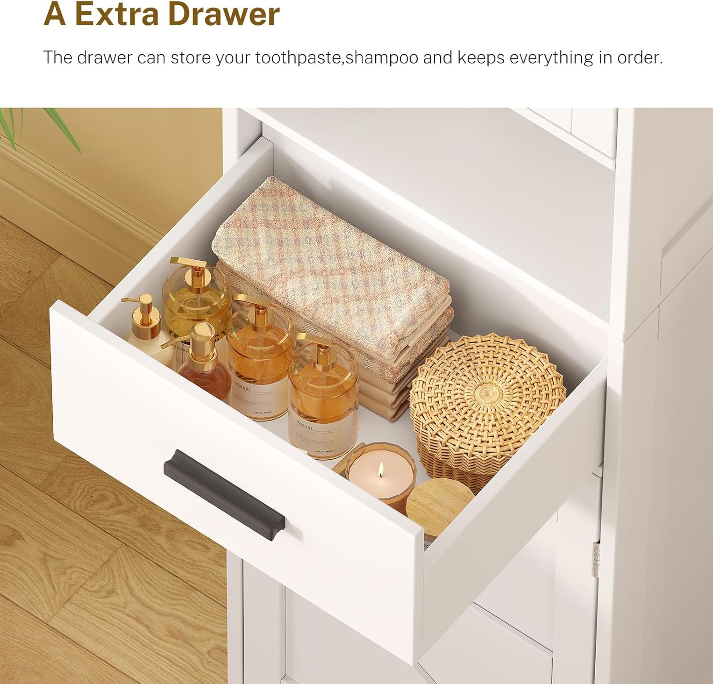 Tall Bathroom Storage Cabinet with Barn Doors, Narrow Bathroom Cabinet with Drawer, Narrow Storage Unit, Adjustable Shelves, Floor Cabinets for Living Room, Entryway, Kitchen, White