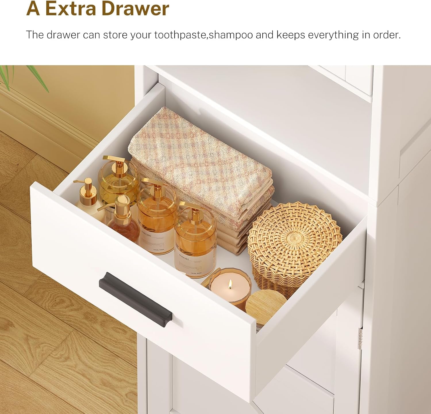 Tall Bathroom Storage Cabinet with Barn Doors, Narrow Bathroom Cabinet with Drawer, Narrow Storage Unit, Adjustable Shelves, Floor Cabinets for Living Room, Entryway, Kitchen, White