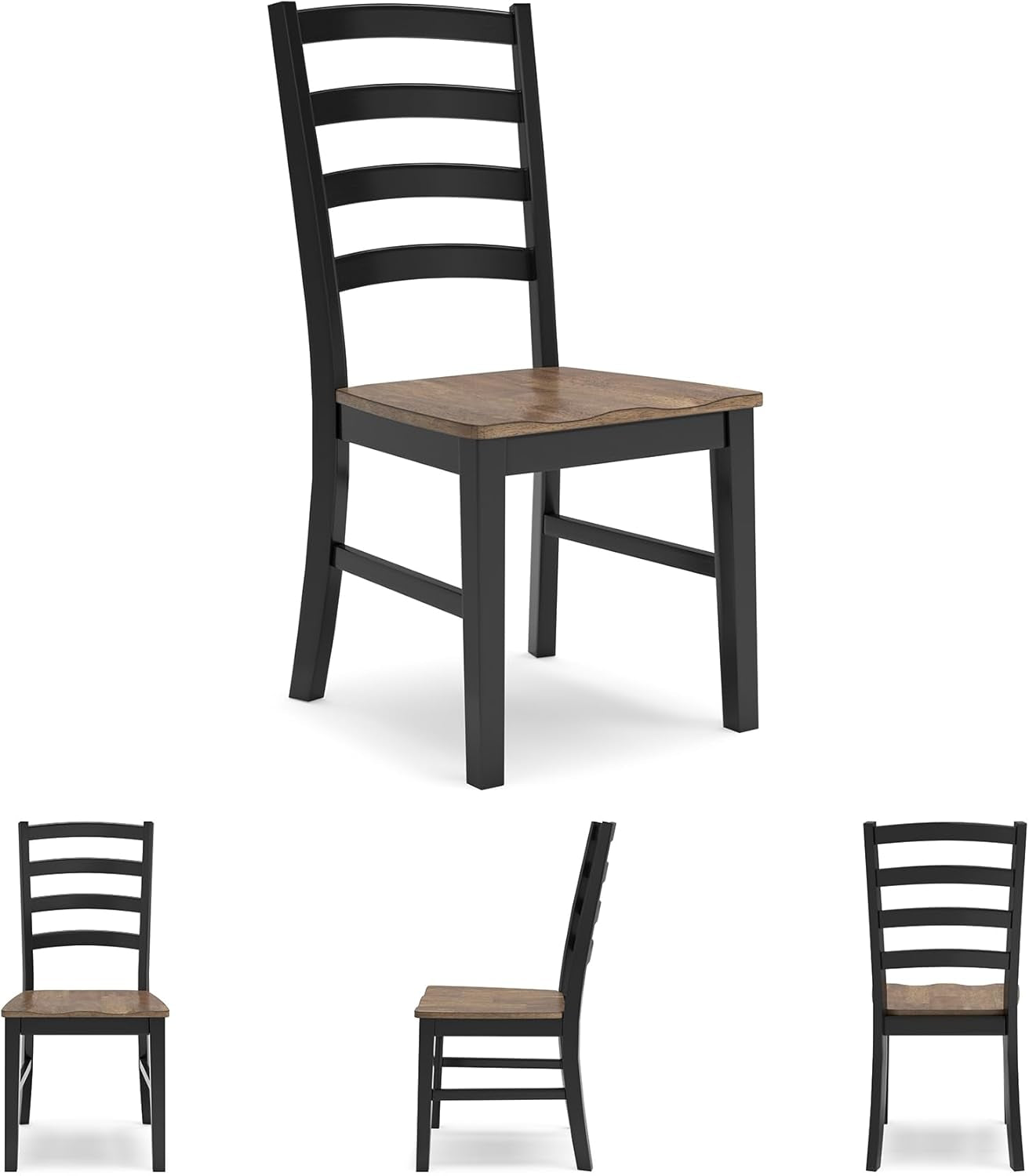 Signature Design by Ashley Wildenauer Dining Chairs Set of 2, Modern Ladderback Dining Chairs with Solid Wood Frame, Two-Tone Finish, Contoured Seat, Black/Brown